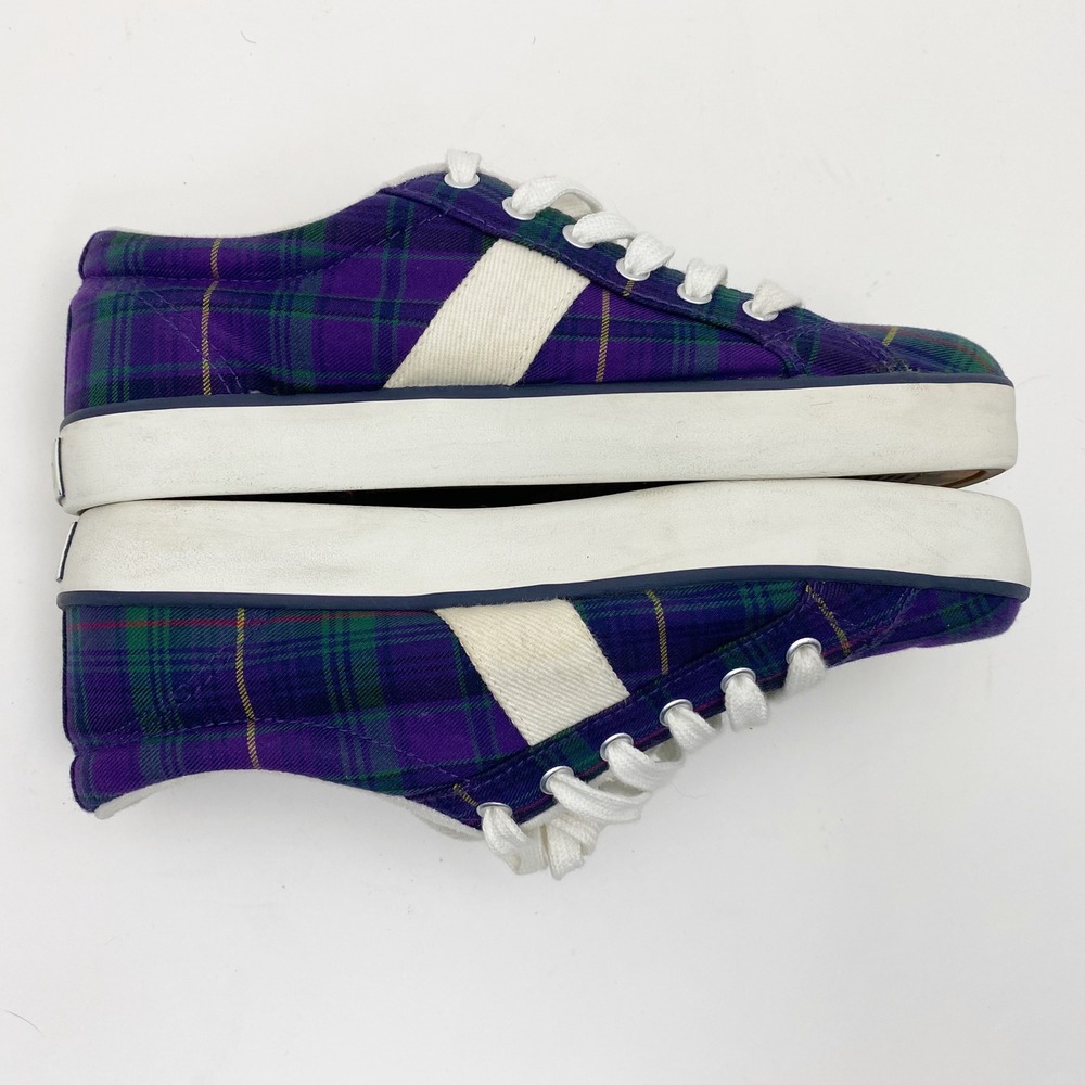 Polo Ralph Lauren Giles Plaid Low Top Sneakers Mens Boys Purple Green - Picture 3 of 9